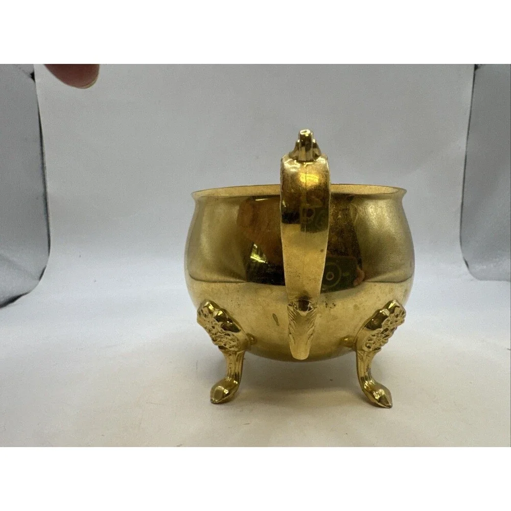 Vintage Footed Brass Metal Footed Creamer & Sugar Bowl   Set